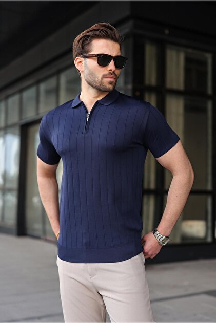 Madmext Lacivert Polo Yaka Fermuarlı Erkek T-shirt E7298 - Fiyatı