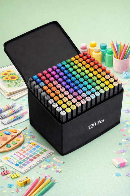 BEYZANA 120'li Çift Uçlu Touch Marker Art Tasarım Kalem Seti Çanta