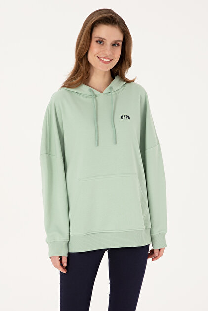 U.S. Polo Assn. Kadın Su Yeşili Kapüşonlu Basic Sweatshirt
