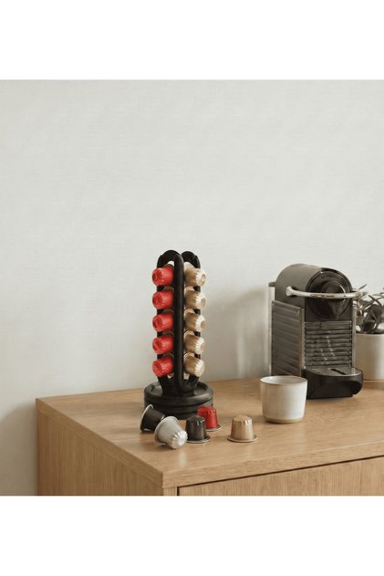 Nespresso Kahve Kapsül Standı | Mutfak Kahve Köşesi Organizer Dekor Siyah-Siyah