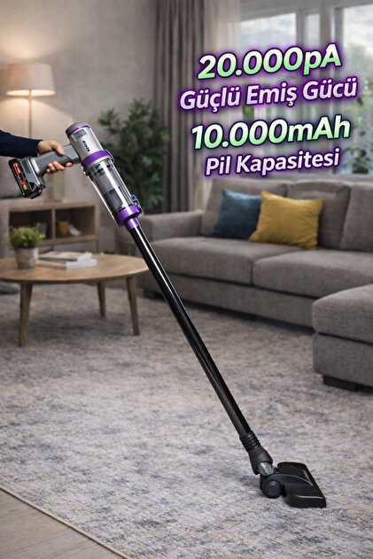 EZERE Areks Kablosuz 20.000Pa Güçlü Çekim Dikey Ev Araç Süpürgesi