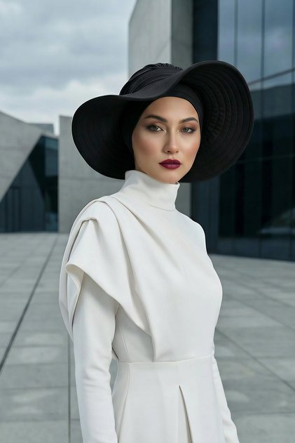 Combed Cotton Bonnet Turban with Detachable Bow on the Back, S-4, Black