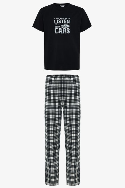 Erkek Listen Slogan Baskılı Pamuklu Kısa Kol Pijama Takımı