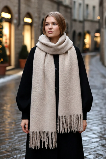 Tasseled boucle scarf shawl 40x210 cm 1257 mink