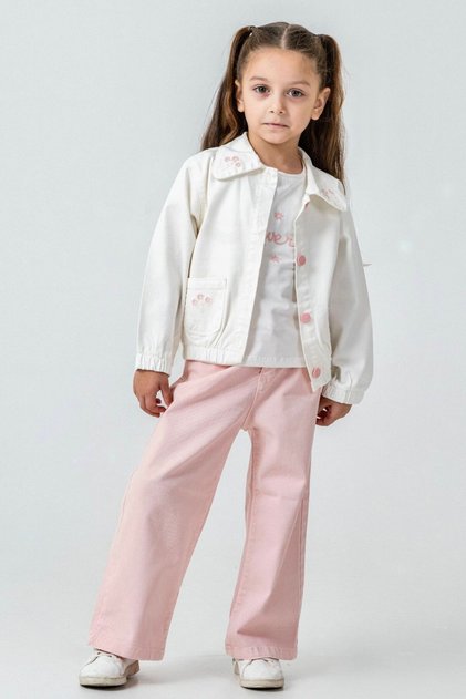 6-9 Years Old Girl's 3-Piece Set – Jacket, T-Shirt, and Wide-Leg Pants | Casual & Stylish Combination