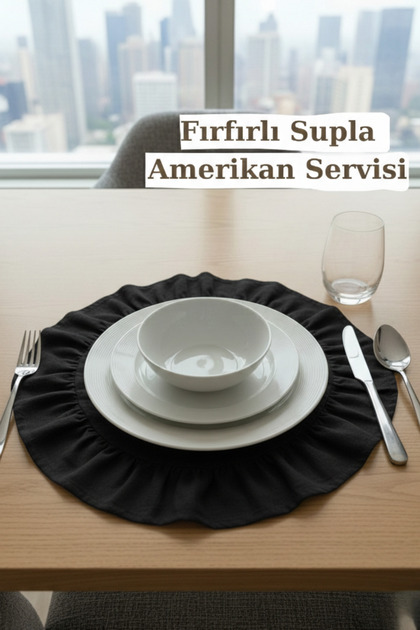 Ruffled Black American Style Round Ruffled Placemat 1 Piece 40X40