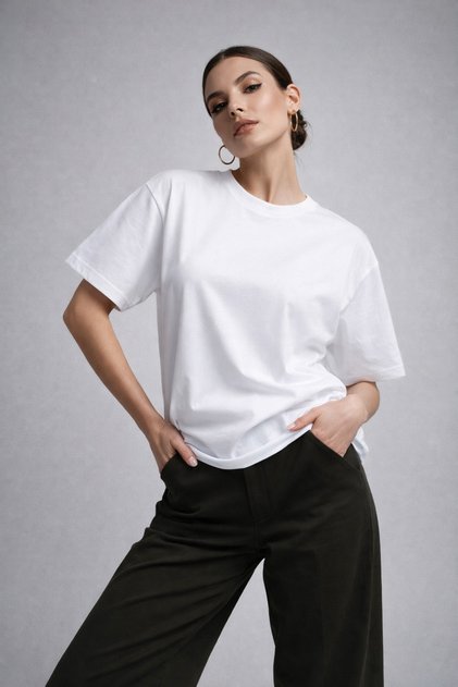 Women's White 100% Cotton Oversized Basic T-Shirt – Relaxed Fit Crew Neck T-Shirt