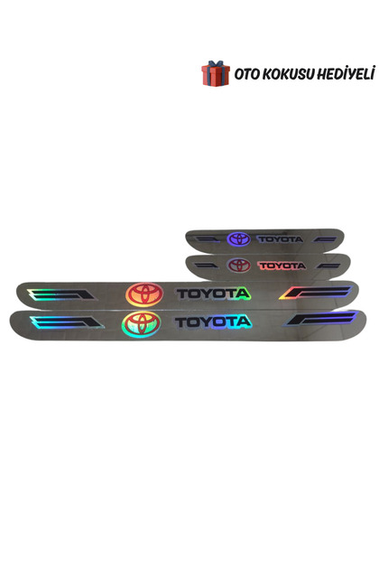 Toyota Hologram Logolu Araca Özel Marka Logolu Aynalı Kapı Eşiği Koruyucu Yapıştırma 4'lü Set