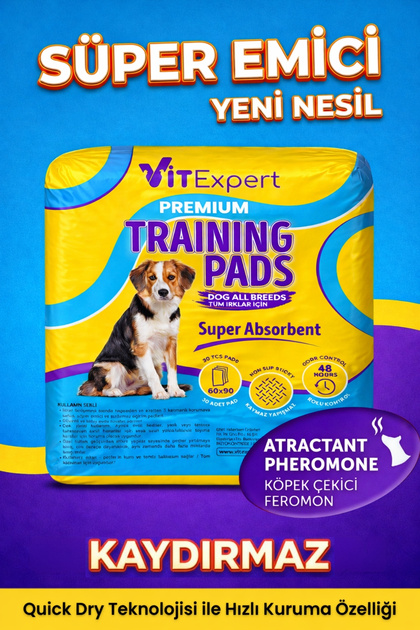 Vitexpert Premium Training Pads Süper Emici & Kaydırmaz Kedi Köpek