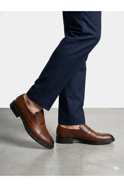 Men's Winter Shoes Genuine Inner and Outer Leather Rubber Sole Laceless and Non-Slip Sole Tan Color