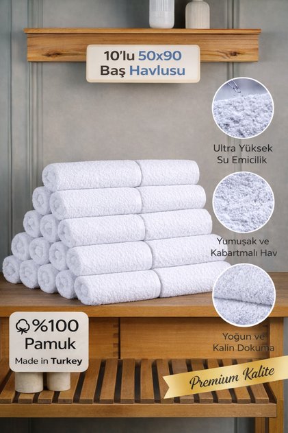 50X90 %100 PAMUK 10'LU OTEL HAVLUSU, EL HAVLUSU, YÜZ HAVLUSU, BAŞ HAVLUSU, SPOR HAVLUSU, SPA HAVLU