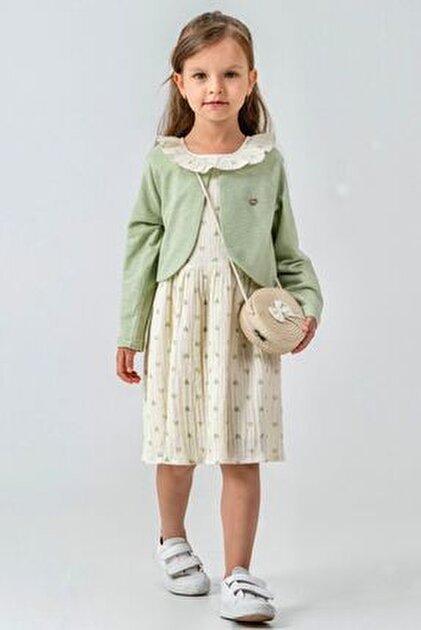 LUCEVERA 2-9 Years Old Girl's Linen Dress  Summer Dress with Embroidery  Detail, Belt, and Cardigan Combination- Trendyol