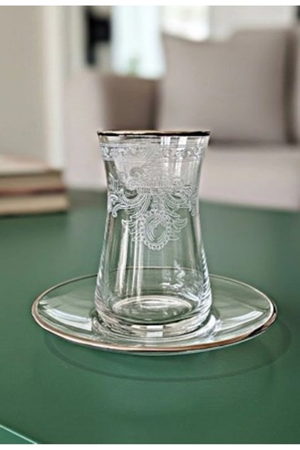 Sima Silver Heybeli 12 Piece Tea Set | Stylishly Decorated Cup & Saucer Set S101