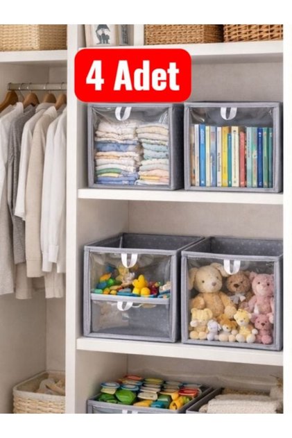 4 adet ,puantiyeli dolap kutu raf organizer önü şeffaf 30x30x30