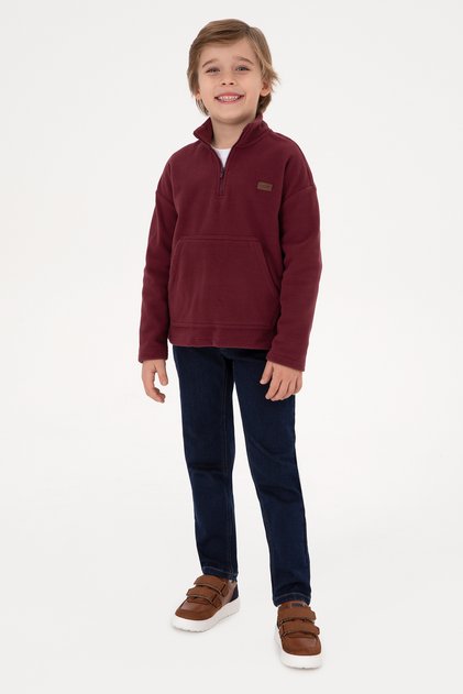 Erkek Çocuk Bordo Yarım Fermuarlı Polar Sweatshirt 50316702-VR177