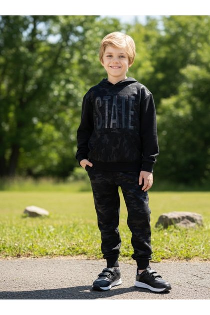 Camouflage detailed hooded tracksuit set