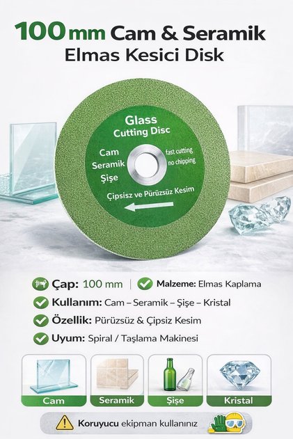 Cam Seramik Şişe Kesme Taşlama Elmas Disk 100 mm | Cam, Fayans, Seramik Kesici Disk