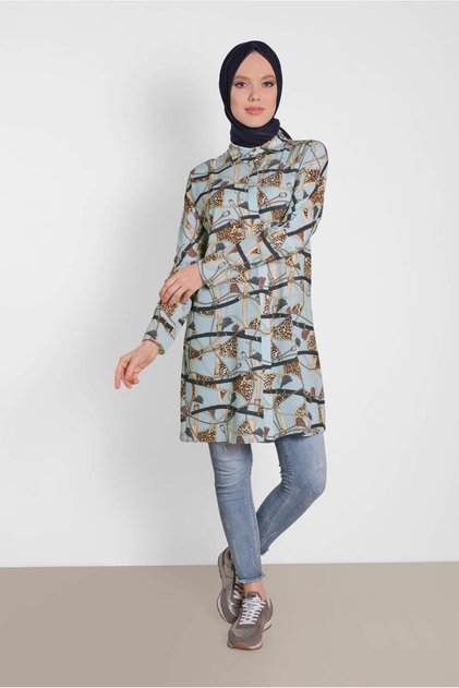 Hidden Button Patterned Tunic 4492-1
