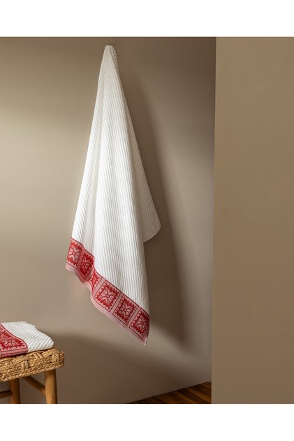 Zeste 100% Cotton Bath Towel - White/Red