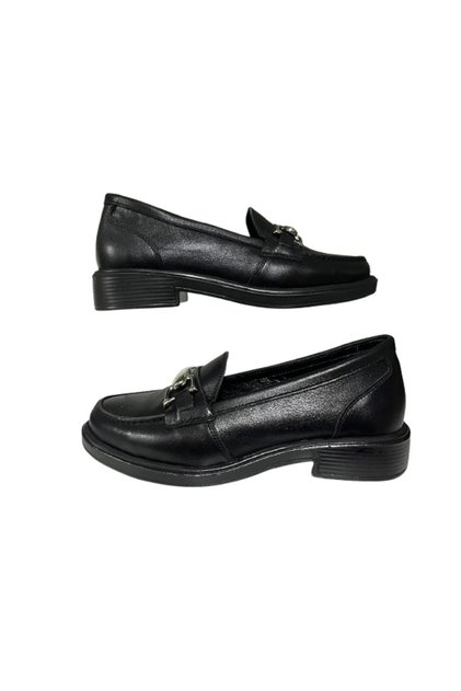 Women's Black Buckle Genuine Leather Comfort Loafer, Casual Shoes