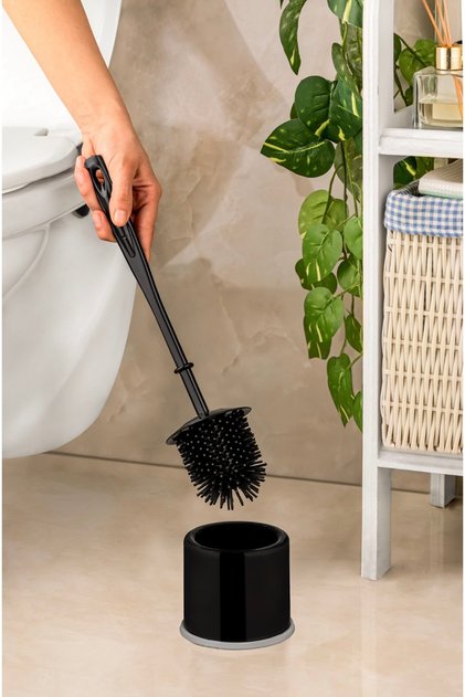 Perie simplă din silicon pentru WC, perie de curățare pentru chiuvetă de baie, perie neagră pentru vasul de toaletă