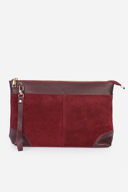 Nila Genuine Leather Clutch Bag Burgundy Suede