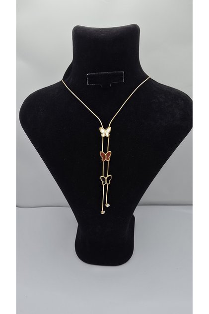 Stainless Steel Gold Color 3-Piece Butterfly Tassel Zircon Stone Necklace