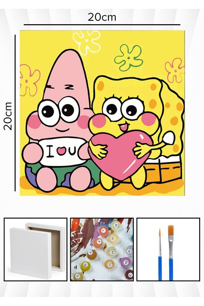 Sayılarla Boyama 20x20 Cm Tuval Seti Fırça Boya Dahil Çıtaya Gerili - I LOVE YOU BOB