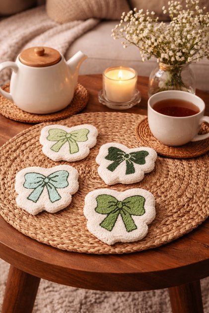Handmade Punch Bow Coasters - Set of 4 Green