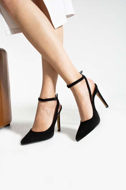 Black Suede 10.5 cm Wrap-Around Belt Pointed Toe Stiletto Thin Heel Women's Shoes