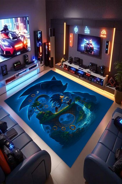 Sonic-s1 Kaymaz Taban Makinede Yıkanabilir Çocuk Gamıng Halısı Yatak Odası Halısı