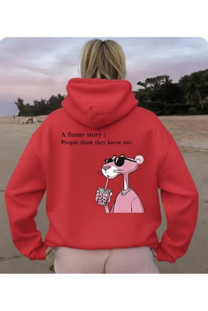 Unisex Kadın/Erkek FUNNY Renkli Özel Baskılı Pamuklu Oversize Kapüşonlu Sweatshirt
