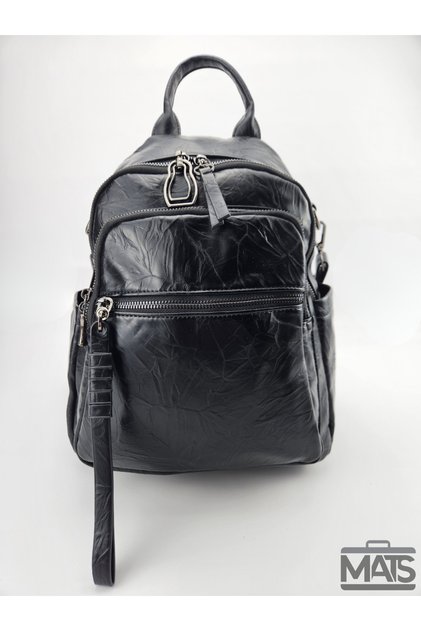 Black Shiny Faux Leather Shoulder and Backpack