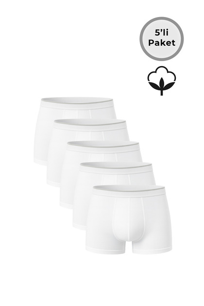 5-Pack Men's Cotton Stretch Fabric Stretchy Comfortable Boxer Shorts | White K11226