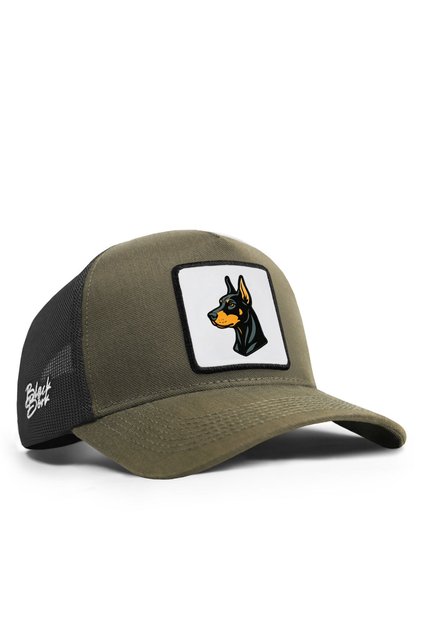 Cordura Khaki-Black Trucker Hat with Dog Logo
