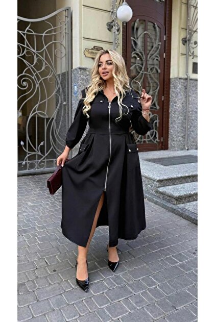 Koza Butik Kadın Büyük Beden Gümüş Fermuar ve Aksesuar Detaylı