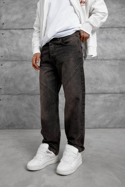 Men's Jean Trousers Cross Striped Brown Baggy