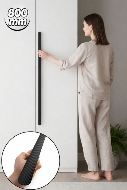 VENTO Çizgili Mat Siyah Uzun Çekmece Kulp 800 mm Gardırop Dolap Mutfak Banyo Ergonomik Metal