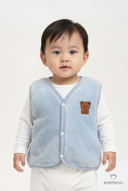 Welsoft Baby Boy Snap Fastener Vest – Teddy Bear Emblem, Soft Plush Baby Vest Blue (6-36 Months)