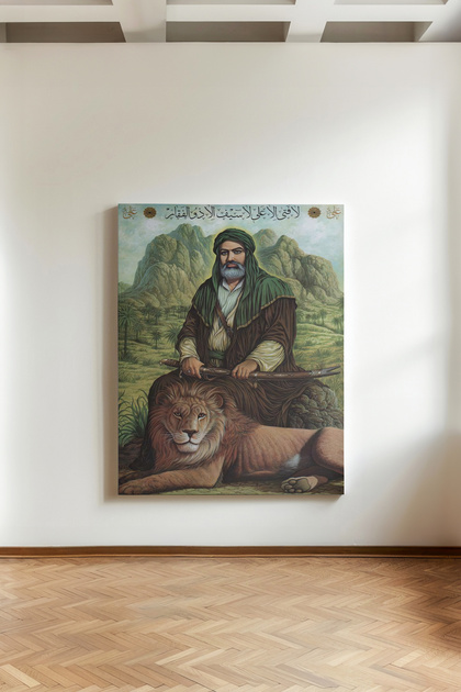 Hz. Ali - Kanvas Tablo - Zülfikar ve Aslan Temalı, Dini Duvar Dekoru, İslami Sanat, Modern Kanvas