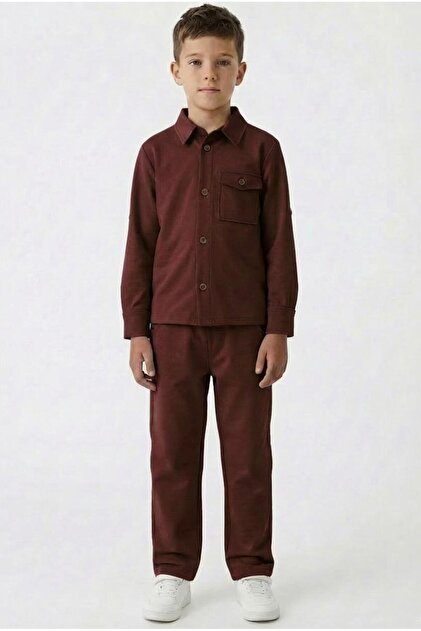 Boys' Knitted Shirt Collar Pipe Leg Bottom Set