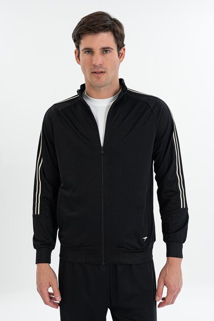 Comfort Men's Mock Neck Black Tracksuit Top