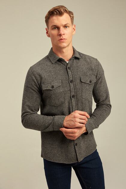 Men's Anthracite Plain Lumberjack Shirt-dzodg001r05