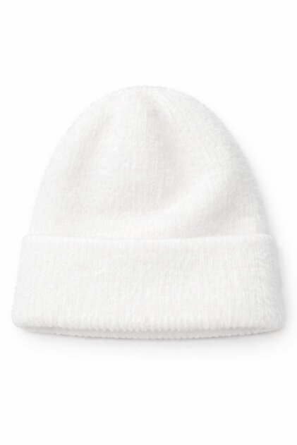 White Women's Soft Acrylic Fabric Fringed Furry Beanie – Warm Winter Hat