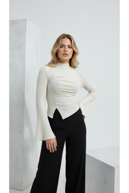 New Season Women F Corded Fabric B Ruched Detail Blouse 13