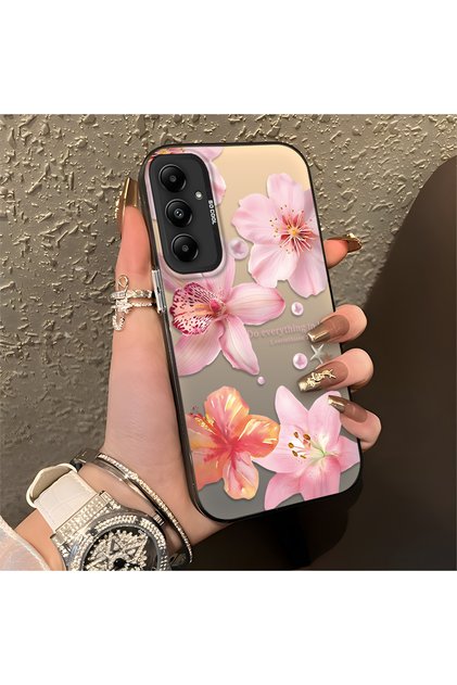 Samsung Galaxy A05S Compatible Floral Pattern Matte Glossy Surface Impact Protection Colorful Silver Case