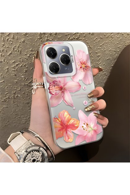 Tecno Spark 20 Pro Compatible Floral Pattern Matte Glossy Surface Impact Protection Colorful Silver Case