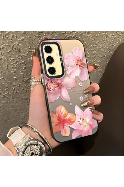 Samsung Galaxy S24 Fe Compatible Floral Pattern Matte Glossy Surface Impact Protection Colorful Silver Case