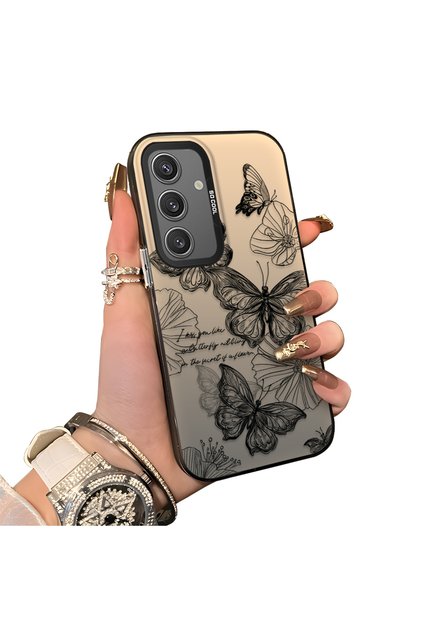 Samsung Galaxy S24 Compatible Colorful Silver Matte Glossy Surface Impact Protection Case with Butterfly Pattern