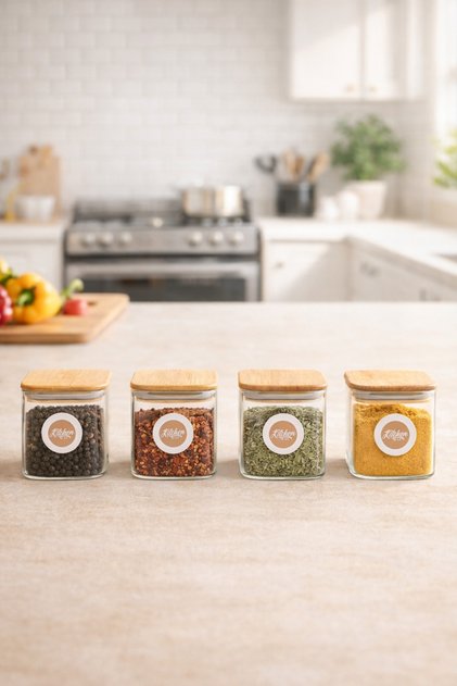 Set of 4 Square Glass Jars with Bamboo Lids 200ml Food Storage Jar Kw-1164